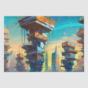 Papier Mousseline Ville dystopique futuriste, peinture générée par l