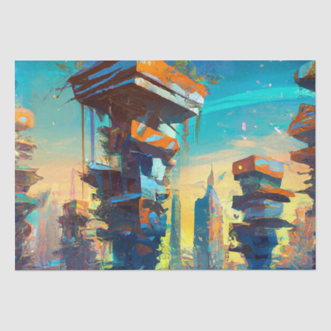 Papier Mousseline Ville dystopique futuriste, peinture générée par l (Recto)