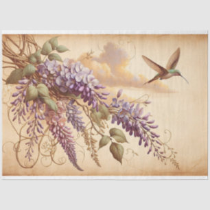 Papier Mousseline Vin de la Wisteria Fleurs violettes Hummingbird De