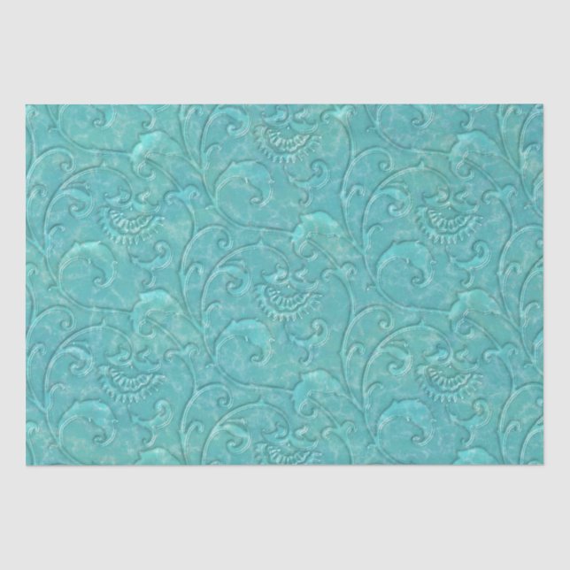 Papier Mousseline Vin floral Turquoise Embossé De Luxe (Recto)