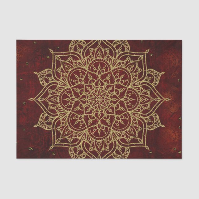 Papier Mousseline Vin profond Rouge Mandala & Gold Glam Moderne Chic (Recto)