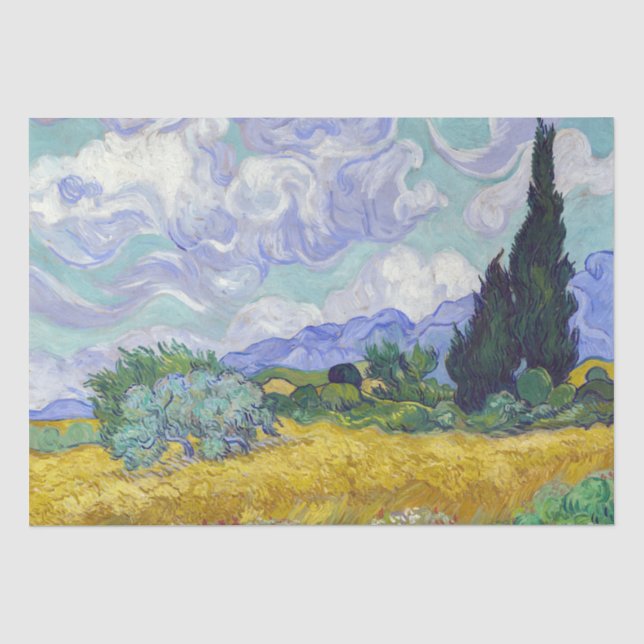 Papier Mousseline Vincent Van Gogh - Champ de blé avec cyprès (Recto)