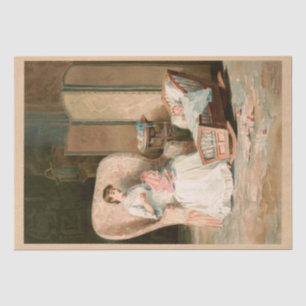 Papier Mousseline Vintage 1888 Mère et bébé, Découpage restaurée