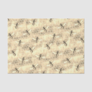Papier Mousseline Vintage abeilles Motif sur peigne dorée texturée