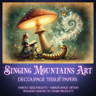Papier Mousseline Vintage Alice Caterpillar Mushroom Art Decoupage