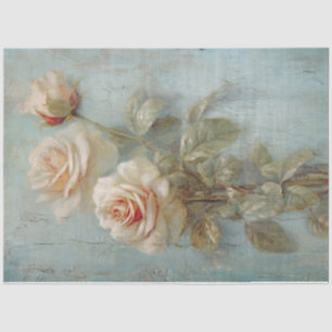 Papier Mousseline Vintage aquarelle blanche rose faux or