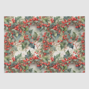 Papier Mousseline Vintage aquarelle sainte baies feuilles