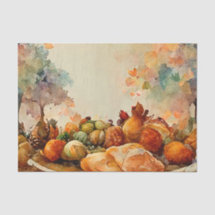 Papier Mousseline Vintage Aquarelle Thanksgiving Turquie Citrouille