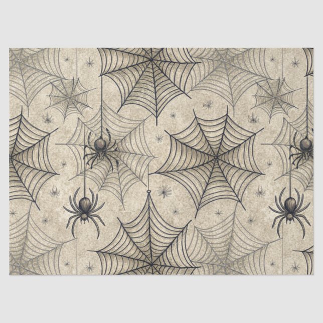 Papier Mousseline Vintage Araignées et Webs Motif Halloween (Recto)