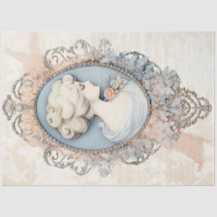 Papier Mousseline Vintage argenté cadre victorien avec portrait femm