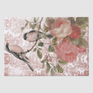 Papier Mousseline Vintage Birds et Rose Shabby Chic