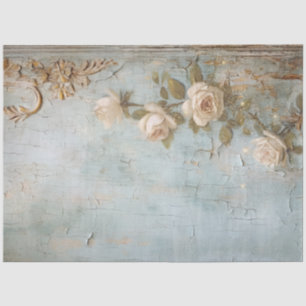 Papier Mousseline Vintage blanc anglais rose or feuille ornement