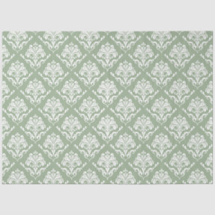 Papier Mousseline Vintage blanc damas sauge vert arrière - plan