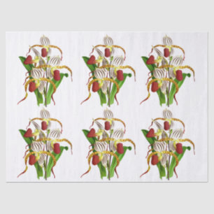 Papier Mousseline Vintage Blanc Rouge Exotique Orchidée Découpage