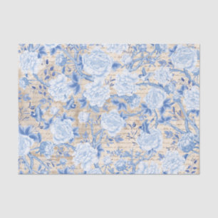 Papier Mousseline Vintage Blue Chinoiserie Bird & Floral Découpage