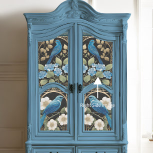 Papier Mousseline Vintage Blue Hydrangea Bird Art Nouveau Ephemera