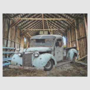 Papier Mousseline Vintage Blue Truck Rustic