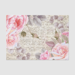Papier Mousseline Vintage Blush Floral Roses Old Letter Decoupage