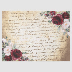 Papier Mousseline Vintage Bourgogne Blush Rose Old Letter Decoupage