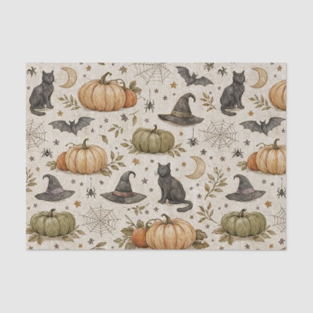 Papier Mousseline Vintage Cats Pumpkins Halloween (Recto)