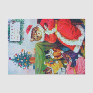 Papier Mousseline Vintage Chat Noël, Louis Wain