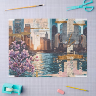 Papier Mousseline Vintage Chicago River Golden Reverie