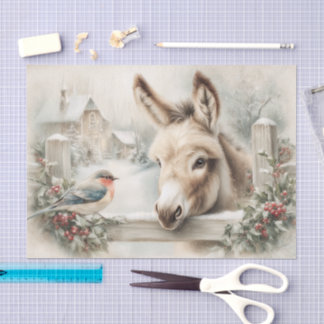 Papier Mousseline Vintage Christmas Donkey And Robin Decoupage