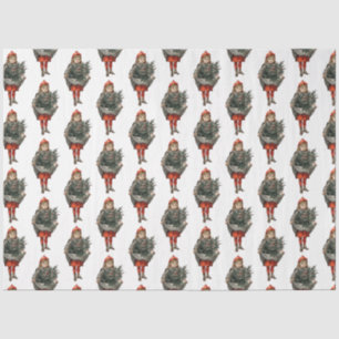 Papier Mousseline Vintage Christmas Girl & Holly Berries