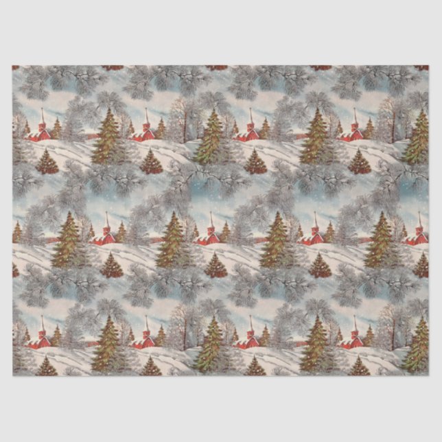 Papier Mousseline Vintage Christmas Glittering Winter Village  (Recto)