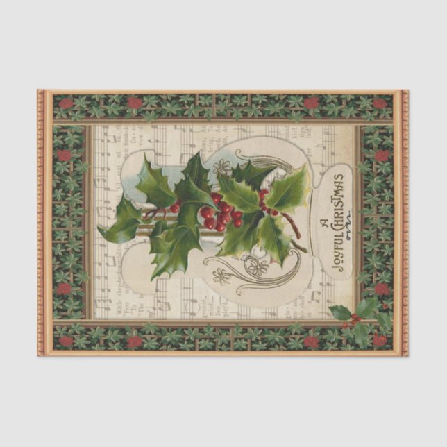 Papier Mousseline Vintage Christmas Ivy Red Berries et Sheet Music (Recto)