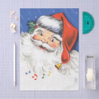 Papier Mousseline Vintage Christmas, Jolly Santa Claus with Music