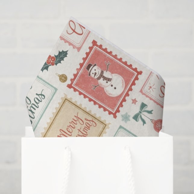 Papier Mousseline Vintage Christmas Postage Pattern (Sac cadeau)