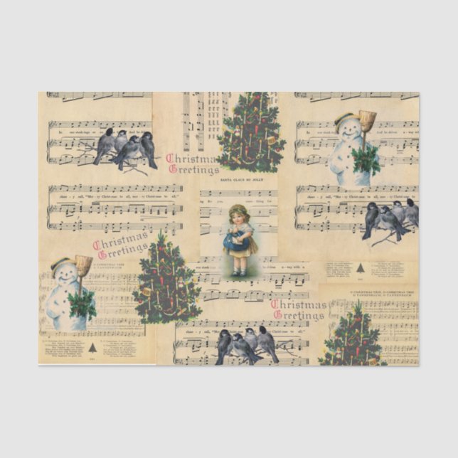 Papier Mousseline Vintage Christmas Tree Snowman Music Tissu Papier (Recto)