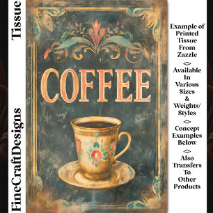 Papier Mousseline Vintage Coffee & Floral Cup Signe DP6 Découpage