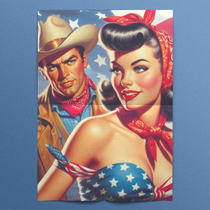 Papier Mousseline Vintage Cowboy et Pin Up