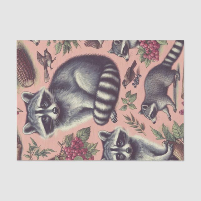 Papier Mousseline Vintage Cute Racoon (Recto)