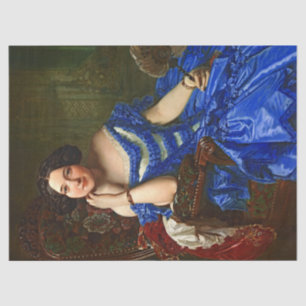 Papier Mousseline Vintage Dame Élégante En Robe Bleue Découpage