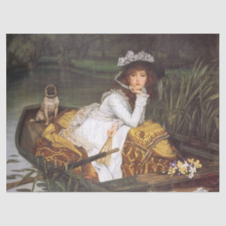 Papier Mousseline Vintage Dame Élégante Sur Un Bateau Et Un Chien Dé