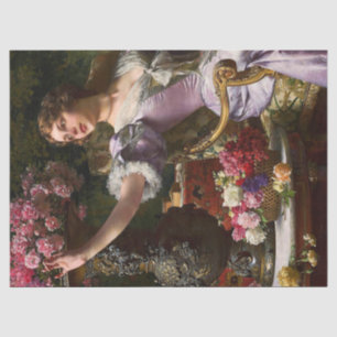 Papier Mousseline Vintage dame en rose Lilac robe & Rose rouge