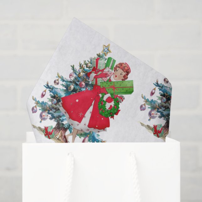 Papier Mousseline vintage de Noël 1950 (Sac cadeau)