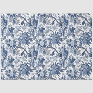 Papier Mousseline Vintage delft bleu Chinoiserie china oiseaux fleur