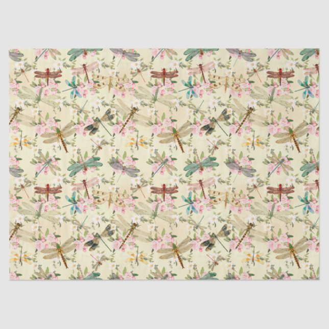 Papier Mousseline Vintage Dragonflies Series Design 14 Tissu Papier (Recto)