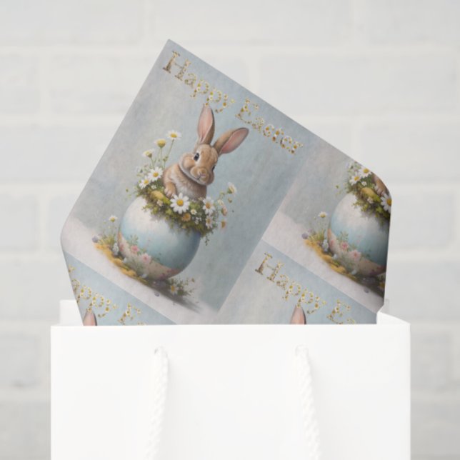Papier Mousseline Vintage Easter Bunny with daisies (Sac cadeau)