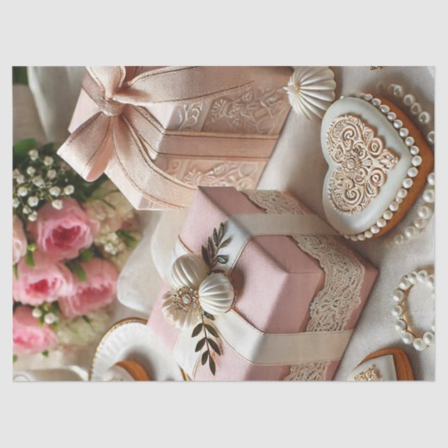 Papier Mousseline Vintage Élégant Cadeaux Saint-Valentin (Recto)