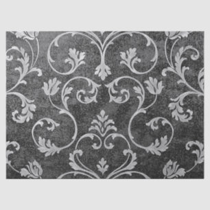 Papier Mousseline Vintage élégant chic damas floral noir argenté noi