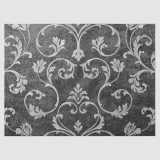 Papier Mousseline Vintage élégant chic damas floral noir argenté noi