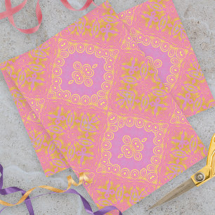 Papier Mousseline Vintage Élégant rose violet jaune Motif