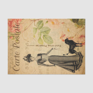 Papier Mousseline Vintage élégante dame marchant son chien de canich