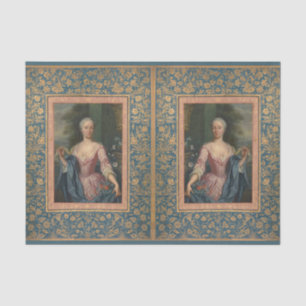 Papier Mousseline Vintage Élégante Femme Floral Blue Gold Decoupage
