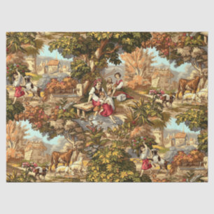 Papier Mousseline Vintage époque victorienne 1890 Scènes pastorales